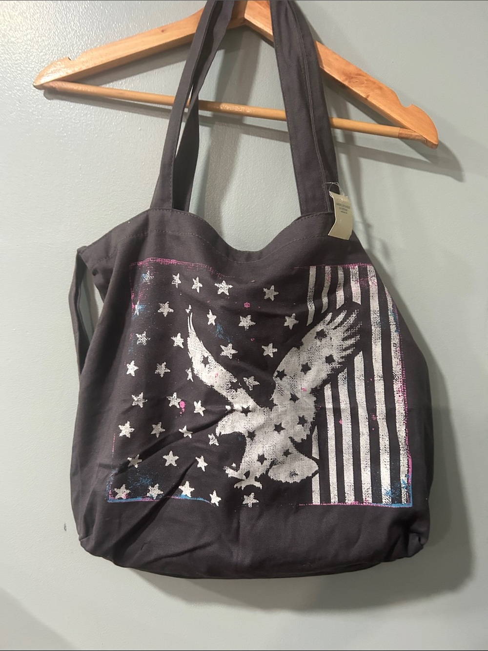American Eagle Outfitters Black Tote with Silver Eagle & Stars